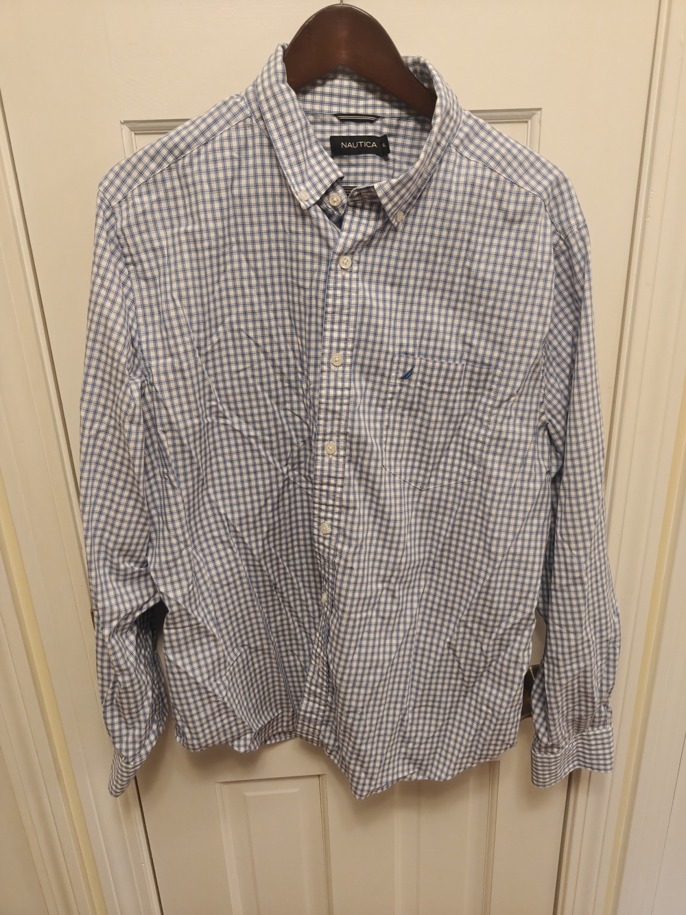 Nautica Men's Blue White Gingham Button-Down Shirt XL